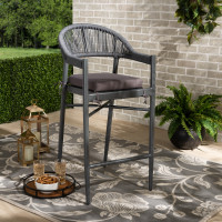 Baxton Studio WA-6872H-Grey-BS Wendell Modern and Contemporary Grey Finished Rope and Metal Outdoor Bar Stool